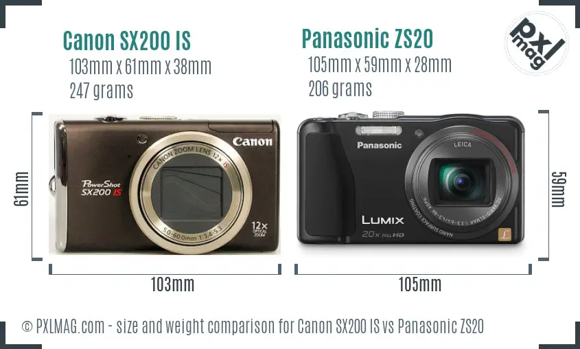 Canon SX200 IS vs Panasonic ZS20 size comparison