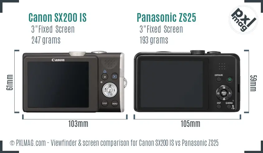 Canon SX200 IS vs Panasonic ZS25 Screen and Viewfinder comparison Canon SX200 IS vs Panasonic ZS25 Screen and Viewfinder comparison