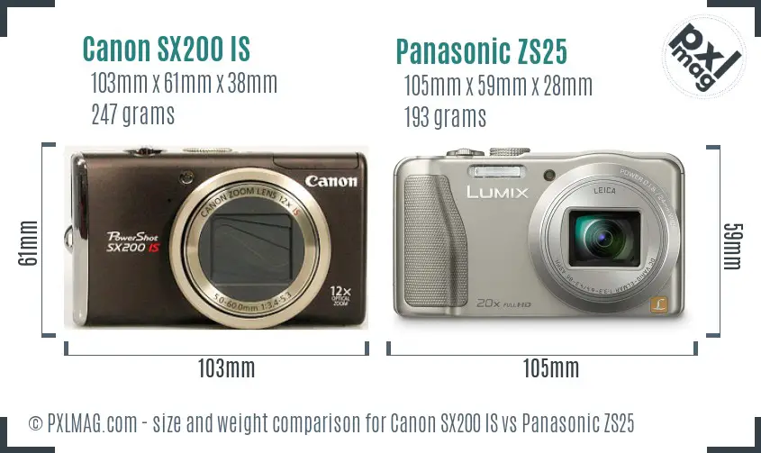 Canon SX200 IS vs Panasonic ZS25 size comparison Canon SX200 IS vs Panasonic ZS25 size comparison