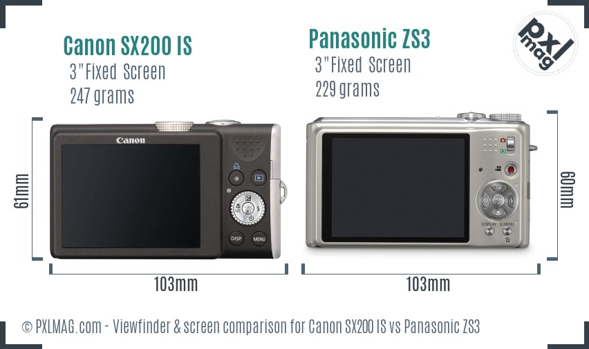 Canon SX200 IS vs Panasonic ZS3 Screen and Viewfinder comparison