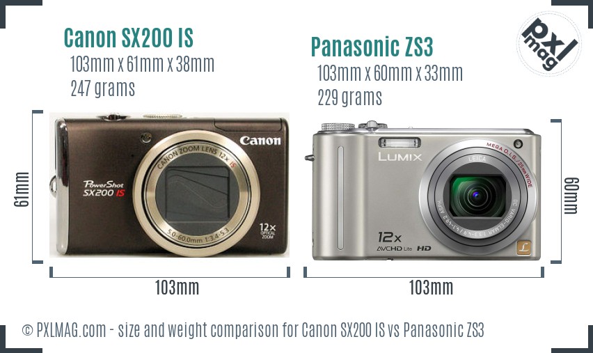 Canon SX200 IS vs Panasonic ZS3 size comparison