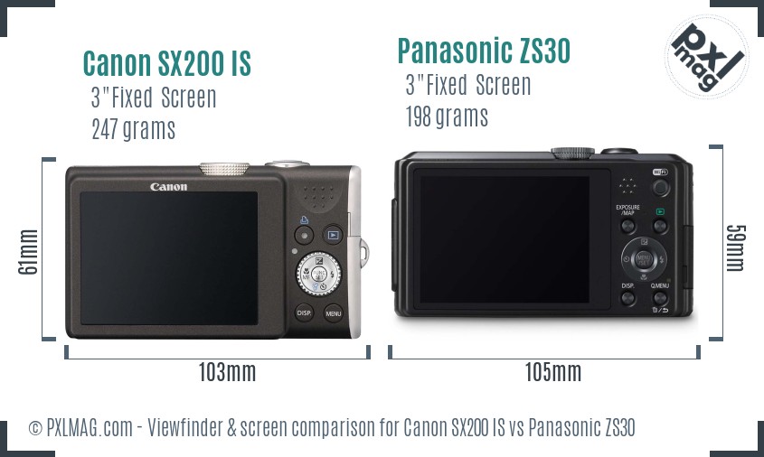 Canon SX200 IS vs Panasonic ZS30 Screen and Viewfinder comparison