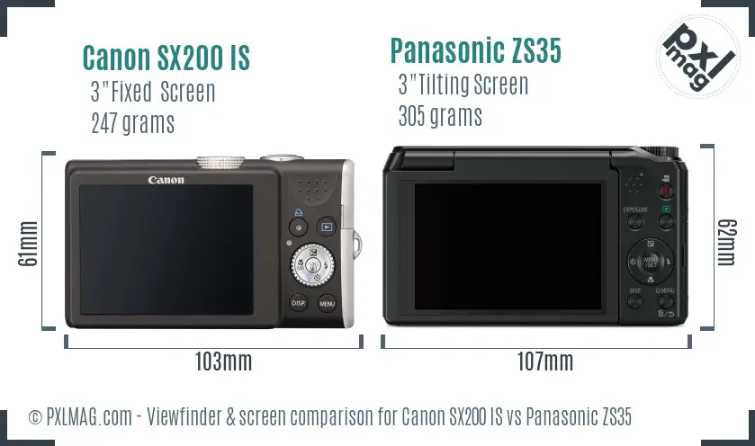 Canon SX200 IS vs Panasonic ZS35 Screen and Viewfinder comparison