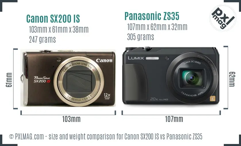 Canon SX200 IS vs Panasonic ZS35 size comparison