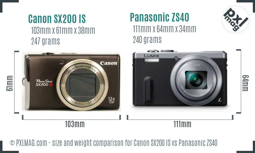 Canon SX200 IS vs Panasonic ZS40 size comparison Canon SX200 IS vs Panasonic ZS40 size comparison