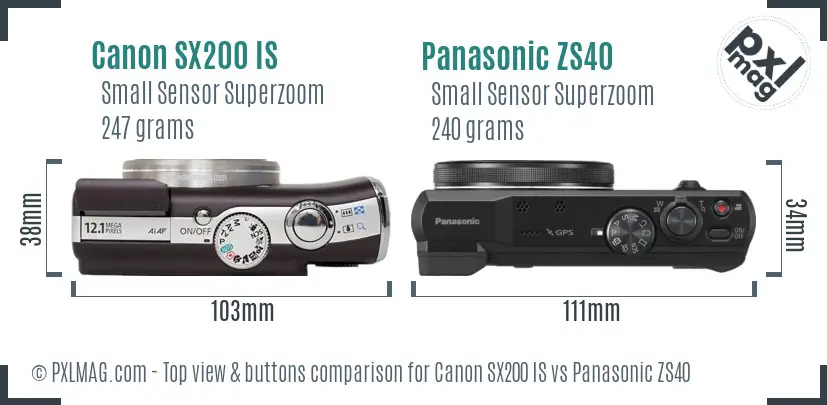Canon SX200 IS vs Panasonic ZS40 top view buttons comparison Canon SX200 IS vs Panasonic ZS40 top view buttons comparison