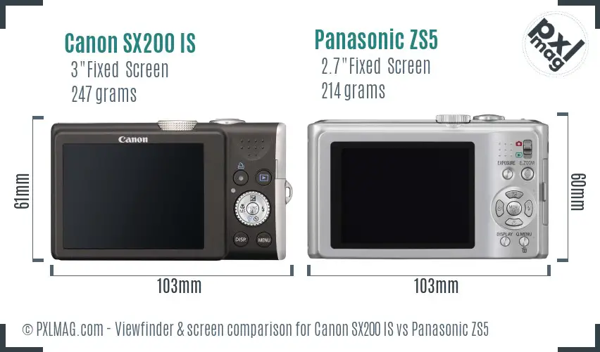 Canon SX200 IS vs Panasonic ZS5 Screen and Viewfinder comparison