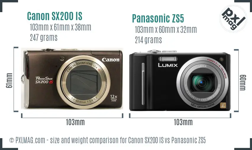 Canon SX200 IS vs Panasonic ZS5 size comparison