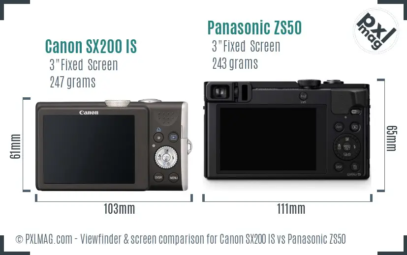 Canon SX200 IS vs Panasonic ZS50 Screen and Viewfinder comparison