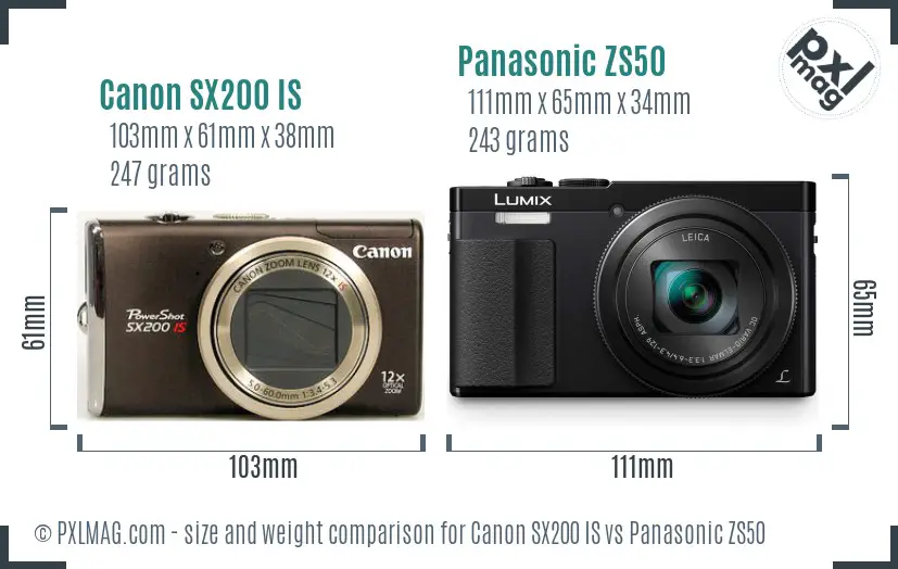 Canon SX200 IS vs Panasonic ZS50 size comparison