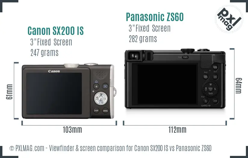 Canon SX200 IS vs Panasonic ZS60 Screen and Viewfinder comparison