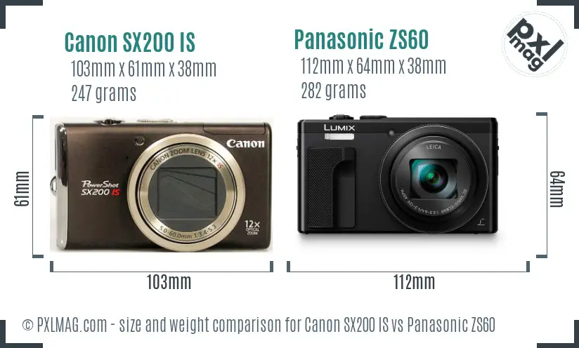 Canon SX200 IS vs Panasonic ZS60 size comparison