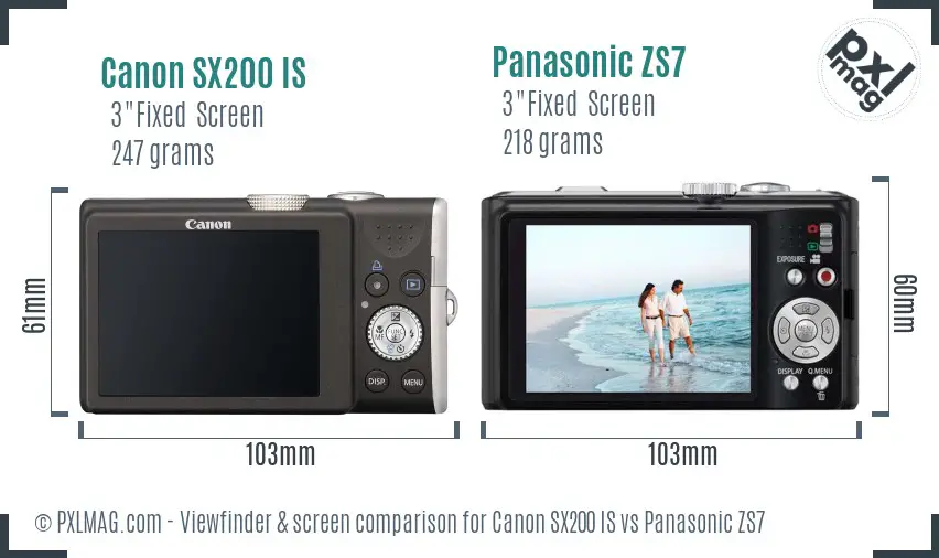 Canon SX200 IS vs Panasonic ZS7 Screen and Viewfinder comparison