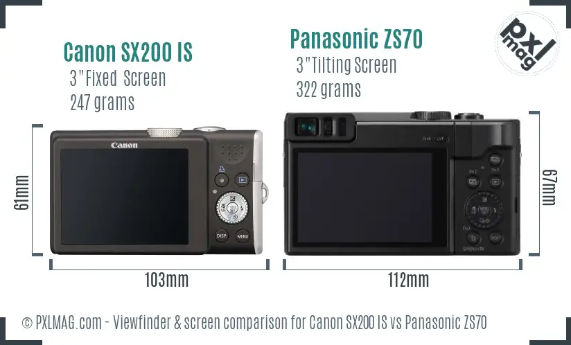 Canon SX200 IS vs Panasonic ZS70 Screen and Viewfinder comparison