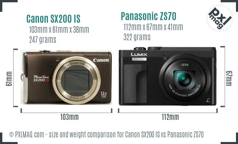 Canon SX200 IS vs Panasonic ZS70 size comparison