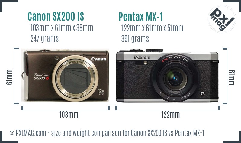 Canon SX200 IS vs Pentax MX-1 size comparison