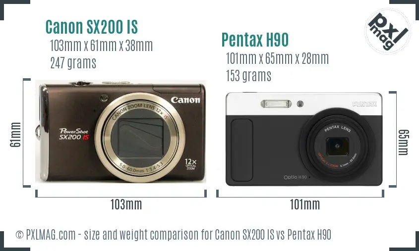 Canon SX200 IS vs Pentax H90 size comparison
