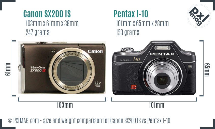 Canon SX200 IS vs Pentax I-10 size comparison