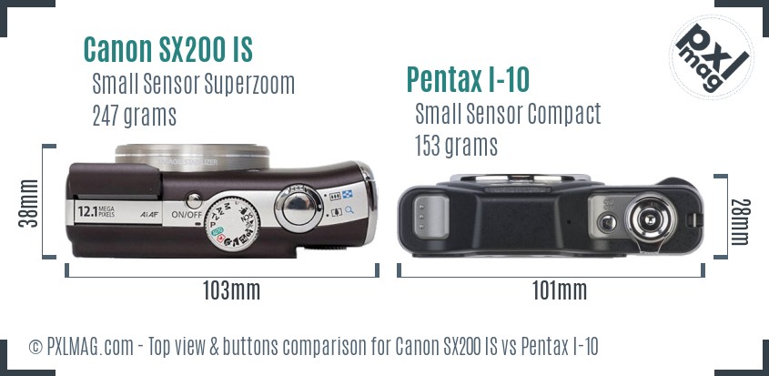 Canon SX200 IS vs Pentax I-10 top view buttons comparison