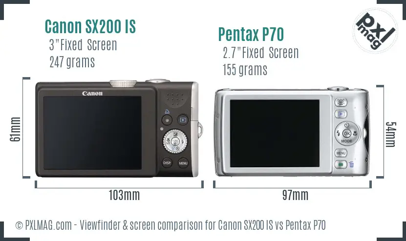 Canon SX200 IS vs Pentax P70 Screen and Viewfinder comparison
