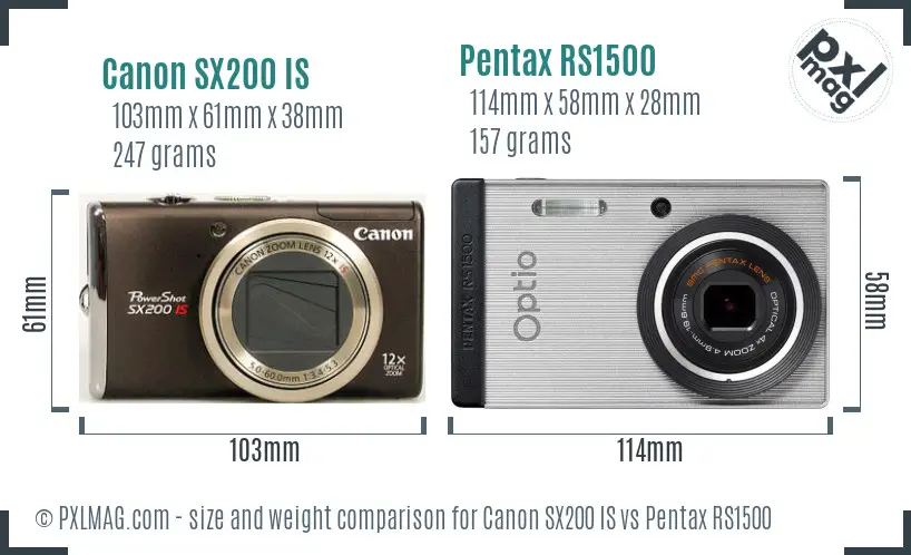 Canon SX200 IS vs Pentax RS1500 size comparison