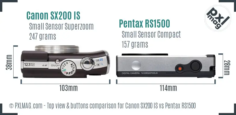 Canon SX200 IS vs Pentax RS1500 top view buttons comparison