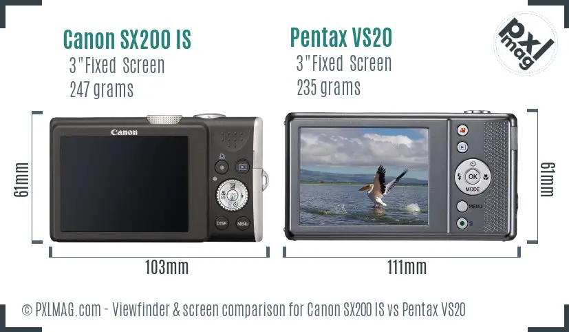 Canon SX200 IS vs Pentax VS20 Screen and Viewfinder comparison