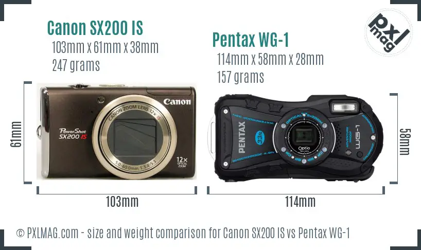 Canon SX200 IS vs Pentax WG-1 size comparison