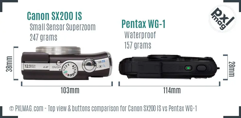 Canon SX200 IS vs Pentax WG-1 top view buttons comparison