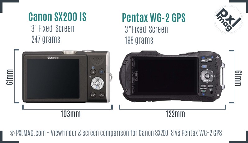 Canon SX200 IS vs Pentax WG-2 GPS Screen and Viewfinder comparison