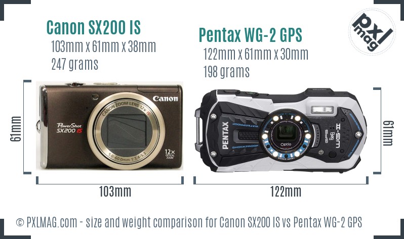 Canon SX200 IS vs Pentax WG-2 GPS size comparison