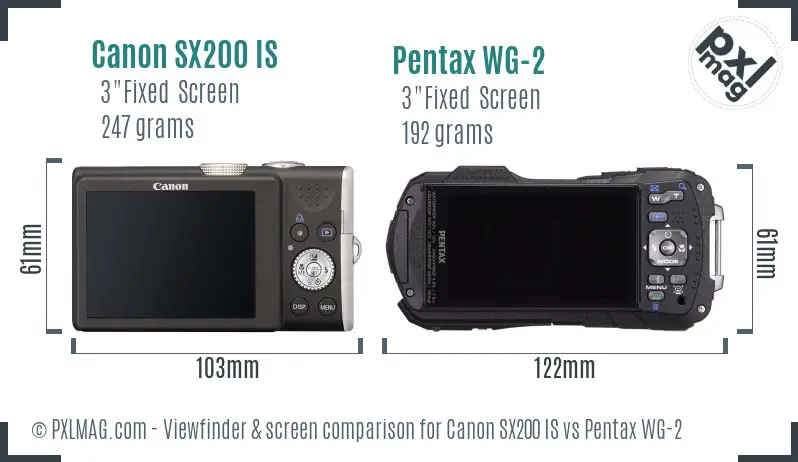 Canon SX200 IS vs Pentax WG-2 Screen and Viewfinder comparison