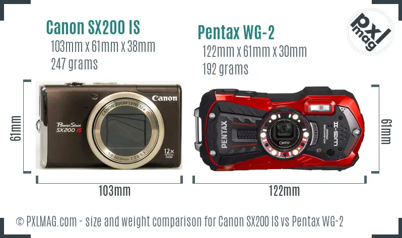 Canon SX200 IS vs Pentax WG-2 size comparison