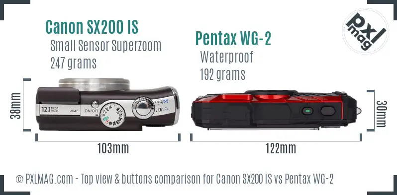 Canon SX200 IS vs Pentax WG-2 top view buttons comparison