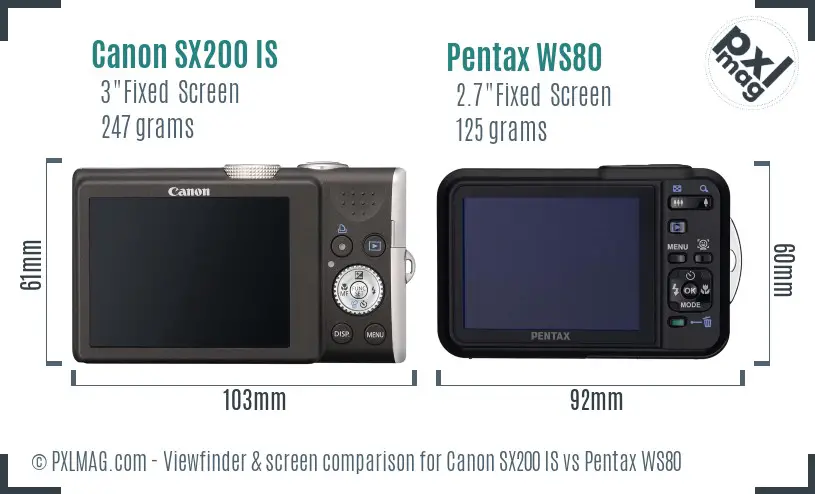 Canon SX200 IS vs Pentax WS80 Screen and Viewfinder comparison