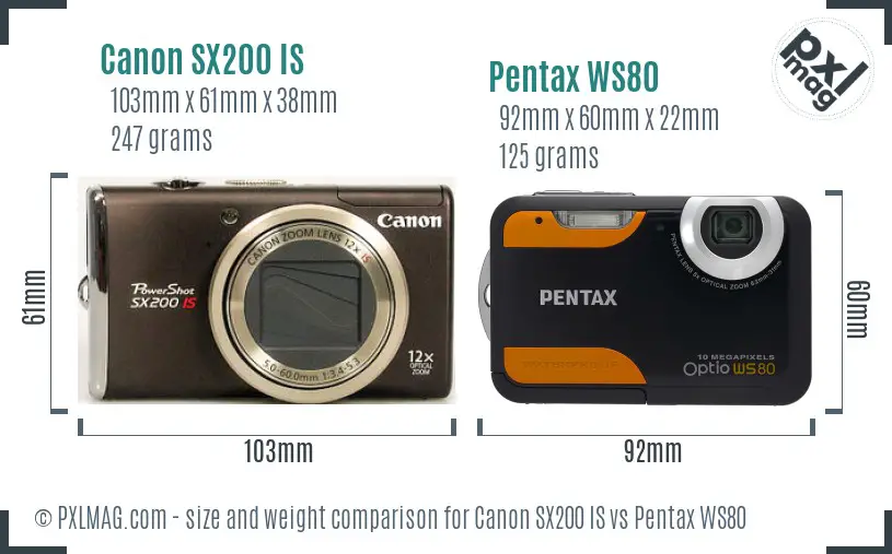Canon SX200 IS vs Pentax WS80 size comparison