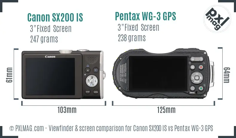 Canon SX200 IS vs Pentax WG-3 GPS Screen and Viewfinder comparison