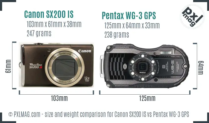 Canon SX200 IS vs Pentax WG-3 GPS size comparison