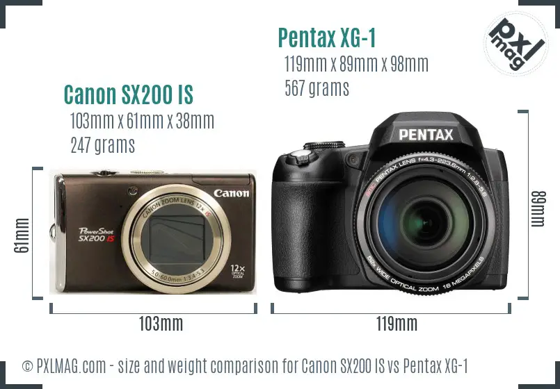 Canon SX200 IS vs Pentax XG-1 size comparison