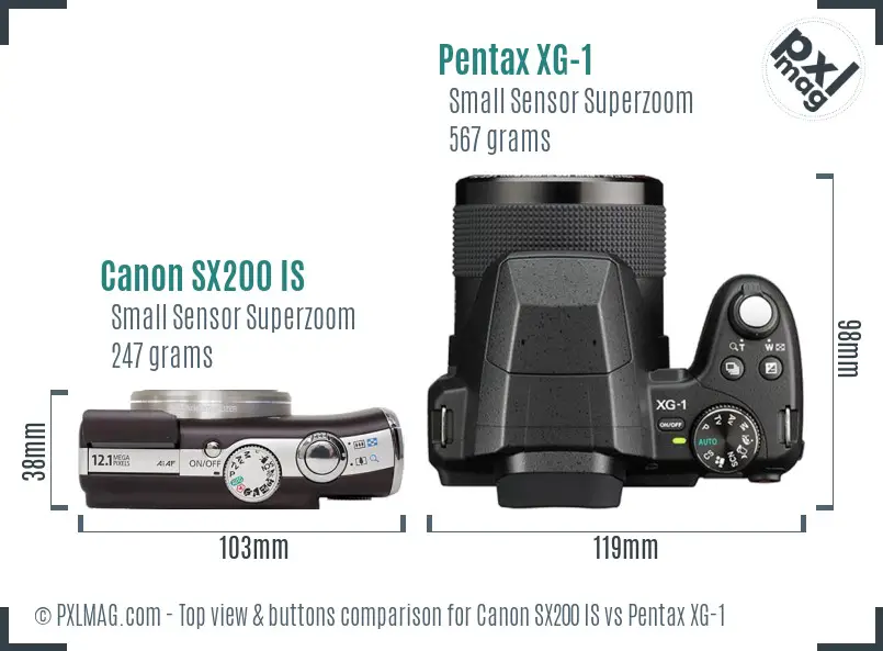 Canon SX200 IS vs Pentax XG-1 top view buttons comparison