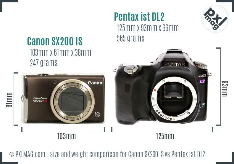 Canon SX200 IS vs Pentax ist DL2 size comparison