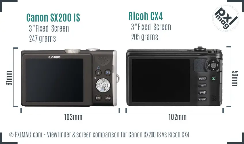 Canon SX200 IS vs Ricoh CX4 Screen and Viewfinder comparison