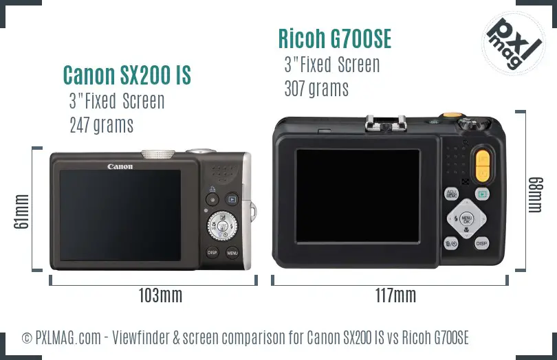 Canon SX200 IS vs Ricoh G700SE Screen and Viewfinder comparison