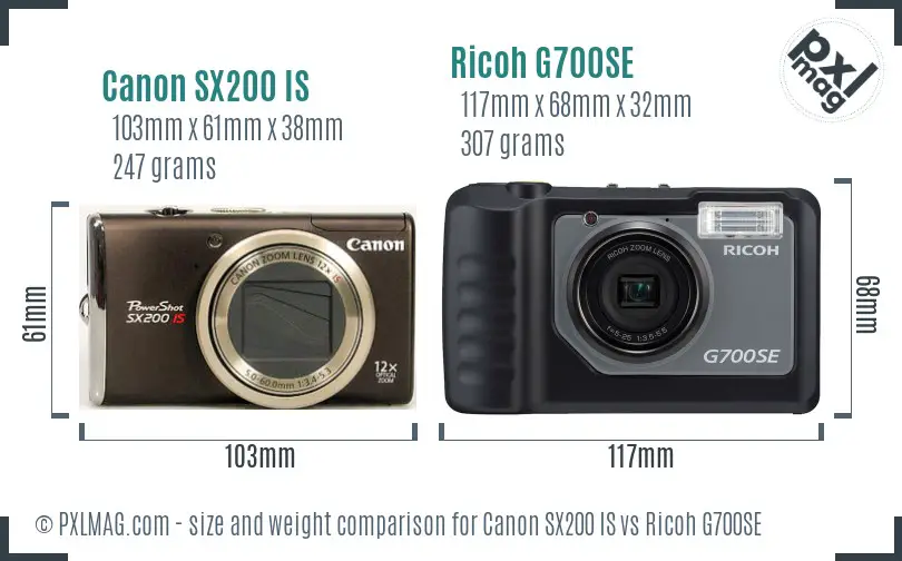 Canon SX200 IS vs Ricoh G700SE size comparison