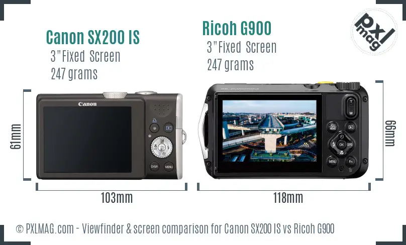 Canon SX200 IS vs Ricoh G900 Screen and Viewfinder comparison