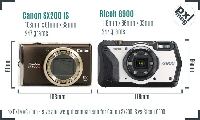 Canon SX200 IS vs Ricoh G900 size comparison