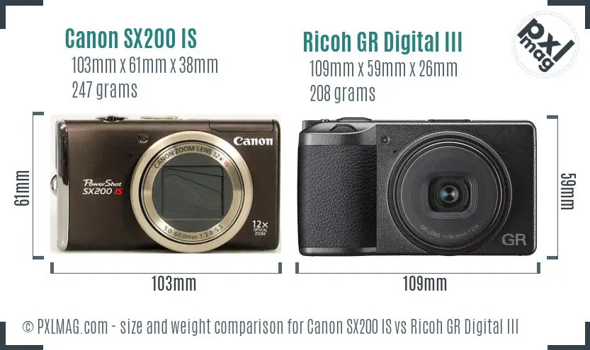 Canon SX200 IS vs Ricoh GR Digital III size comparison