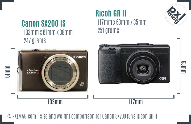 Canon SX200 IS vs Ricoh GR II size comparison Canon SX200 IS vs Ricoh GR II size comparison