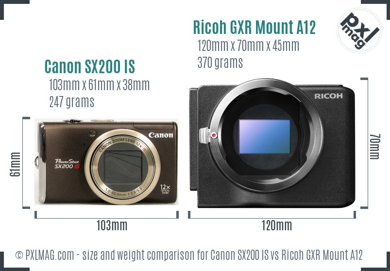 Canon SX200 IS vs Ricoh GXR Mount A12 size comparison