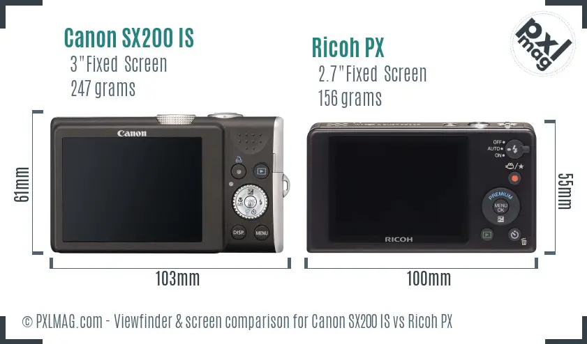 Canon SX200 IS vs Ricoh PX Screen and Viewfinder comparison